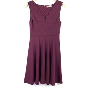 Altar'd State Maroon Scalloped V-Neck Dress Medium
